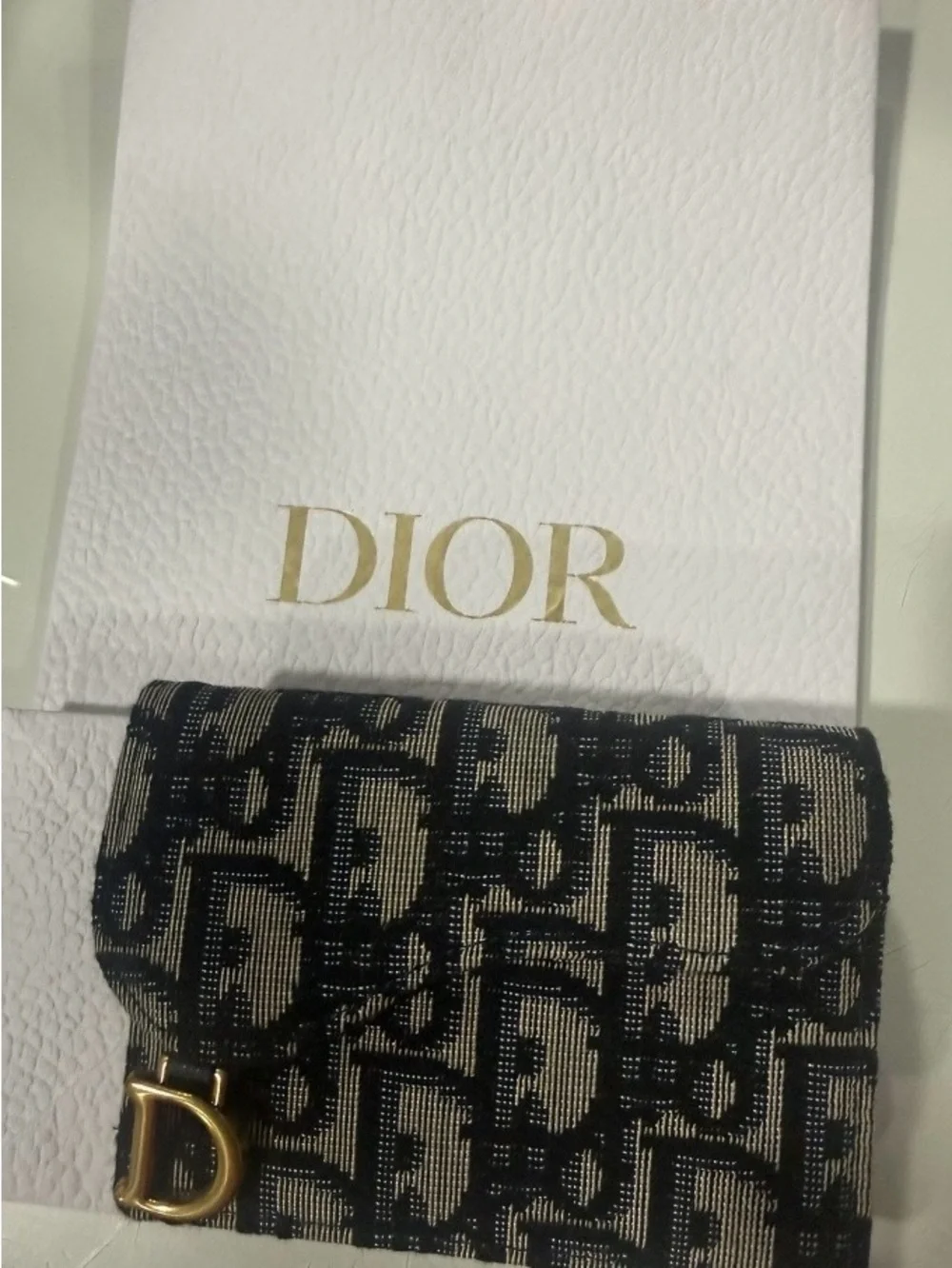 Dior Black & Beige Monogram Clasp Wallet with Gold 'D' Accent